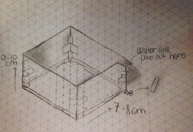 Partially annotated student 3D sketch of a newspaper water tank