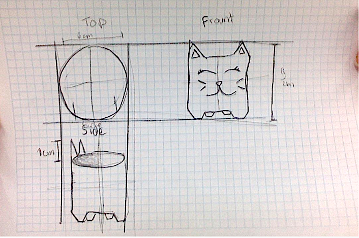 Plastic Upcycled Gift Sketches -  Top, Front, and Side Views