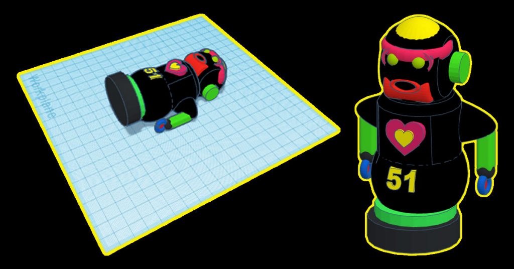 3D Tinkercad Digital Robot Sreenshots with Peru’s Vibrant Cultura Chica Colors